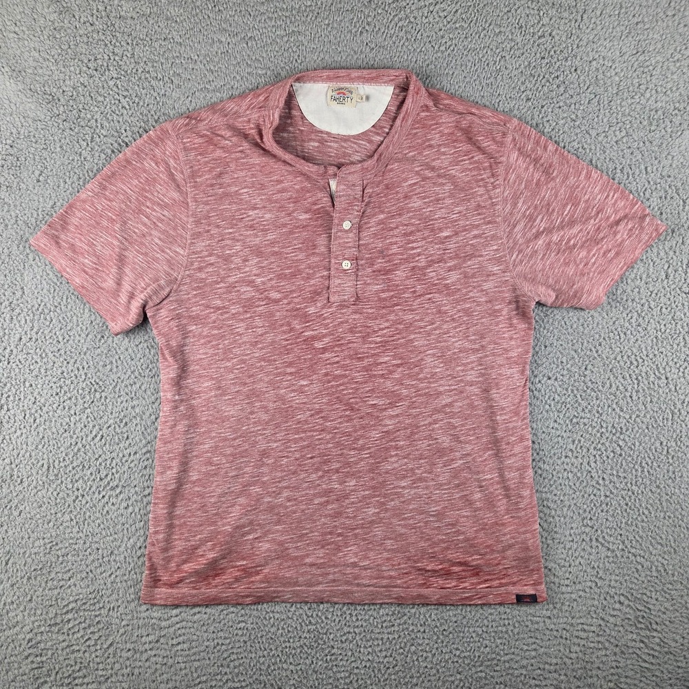 Faherty Henley Tee Shirt Mens Large Red Heather Short Sleeve Cotton‎ Blend